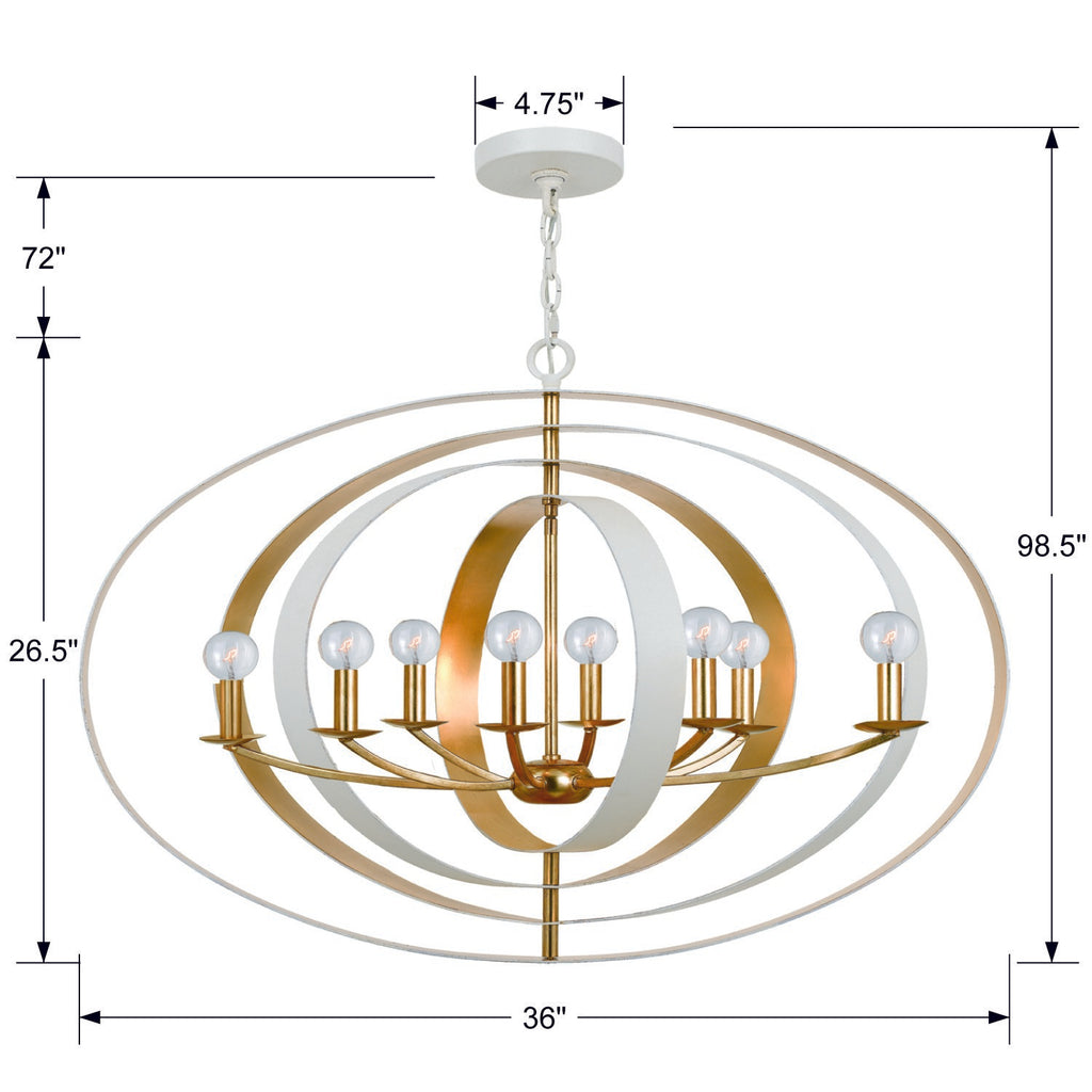 588-MT-GA Luna 8 Light Chandelier | Dimensions Image