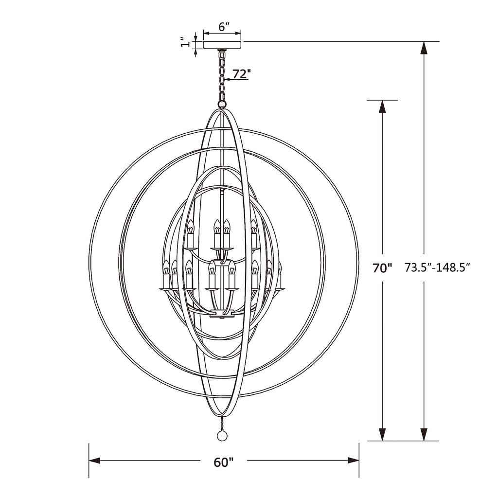 Crystorama Luna 60'' Chandelier - Product Dimensions