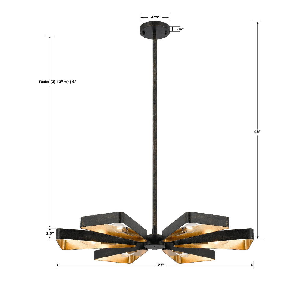 596-EB-GA Luna 6 Light Chandelier | Dimensions Image