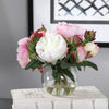 Peony Floral Arrangement in Clear Glass Vase- Alternate Image