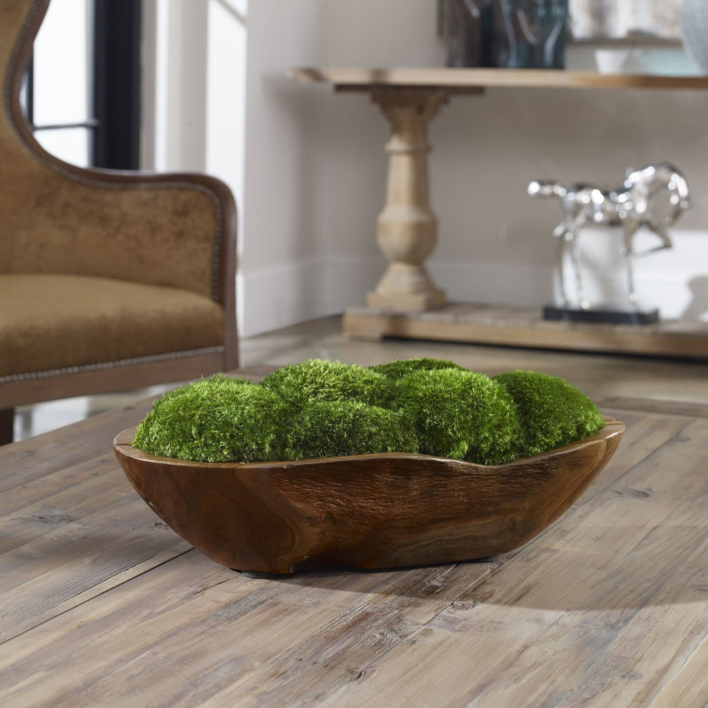 Beautifully Preserved Mounds Of Moss Placed In A Natural Teak Wood Bowl. Because Each Is Individually Handcrafted, Sizes May Vary. - Alternate Image