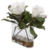 Chic Industrial Florals in Clear Glass Vase with White Magnolia Blooms- Alternate Image