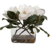 Chic Industrial Florals in Clear Glass Vase with White Magnolia Blooms- Alternate Image