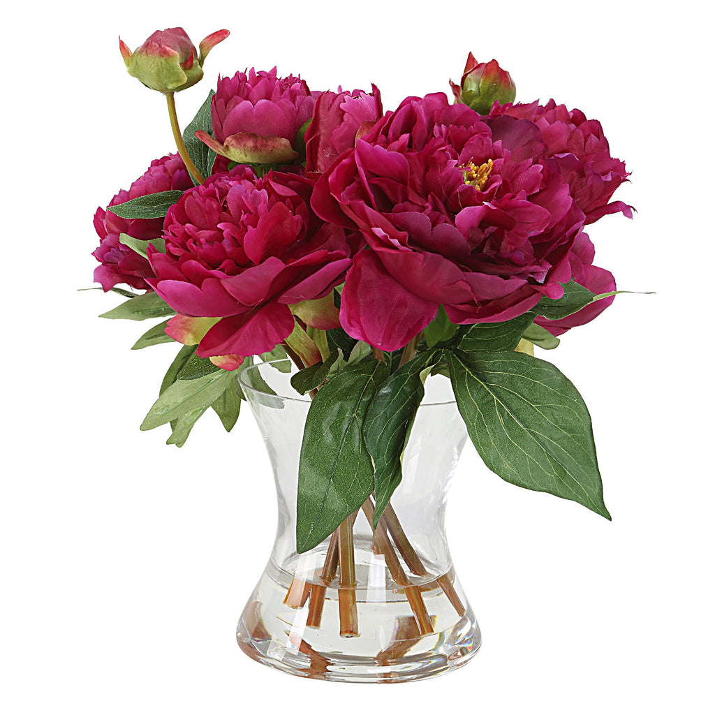 Fuchsia Peony Cuttings in Clear Glass Vase- Alternate Image