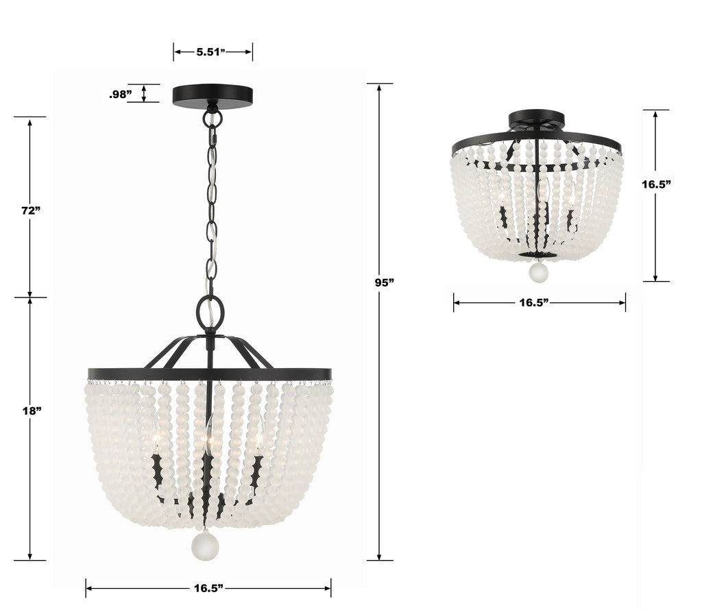 604-MK-FR Rylee 4 Light Chandelier | Dimensions Image