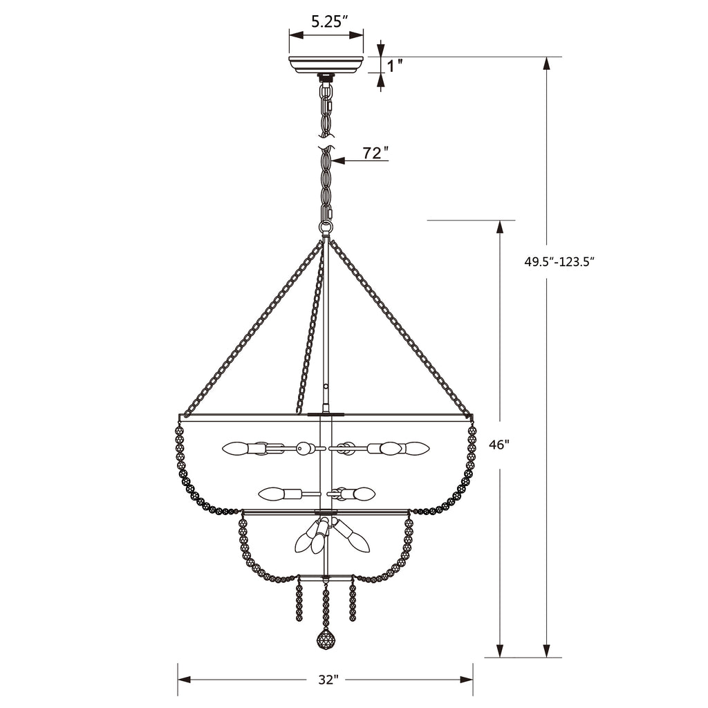Crystorama Rylee 32'' Chandelier - Product Dimensions