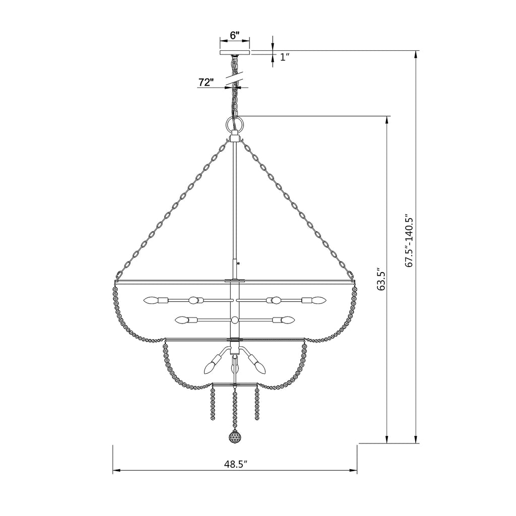 Crystorama Rylee 48.5'' Chandelier - Product Dimensions