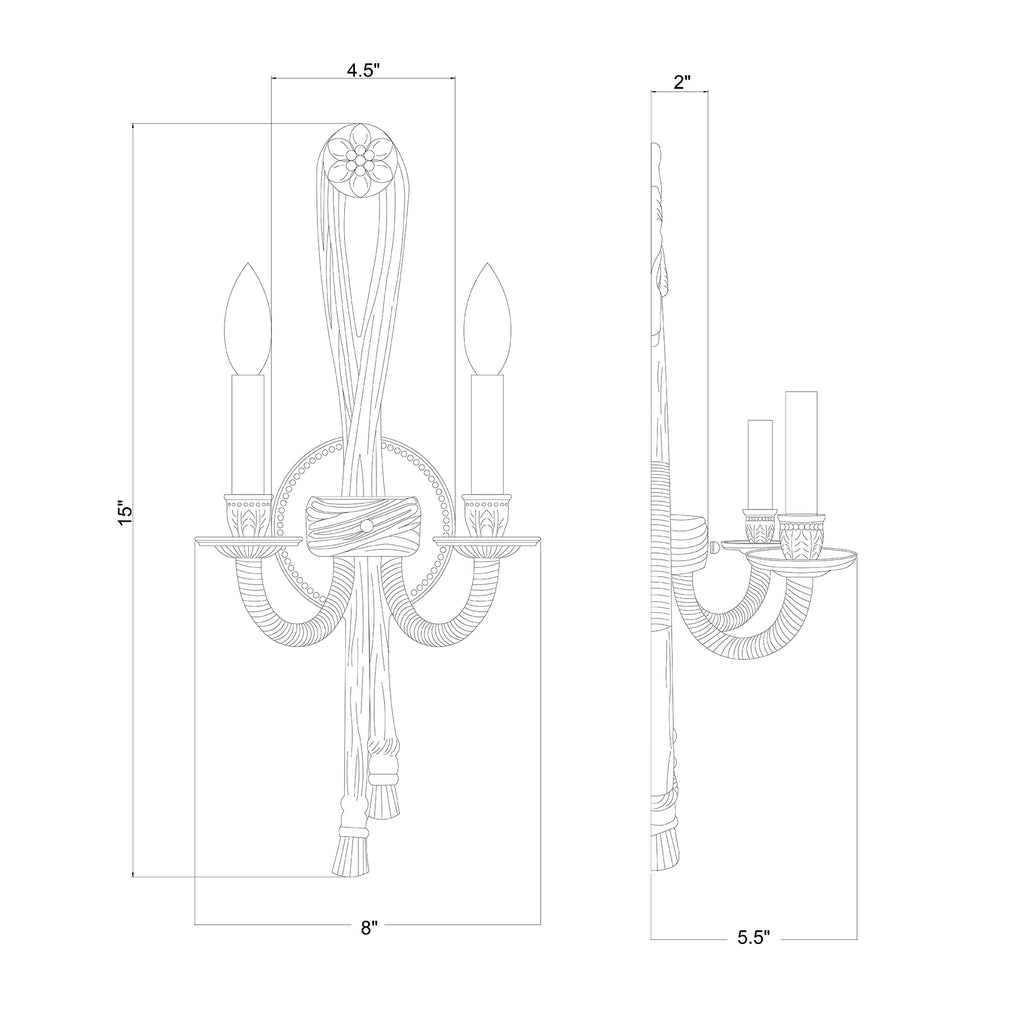 Crystorama Lexsi 8'' Sconce - Product Dimensions