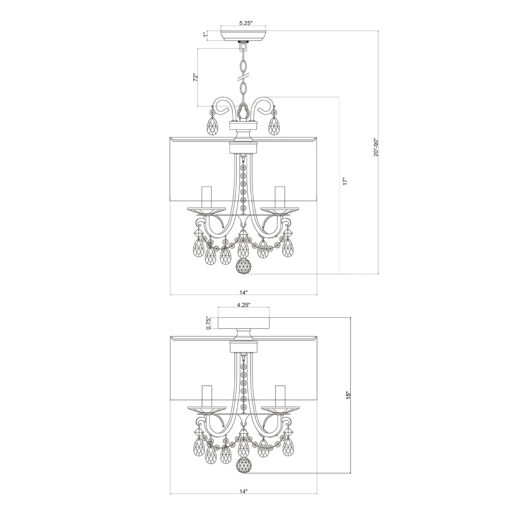 Crystorama Othello 14'' Chandelier - Product Dimensions