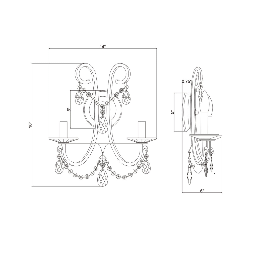 Crystorama Othello 14'' Sconce - Product Dimensions