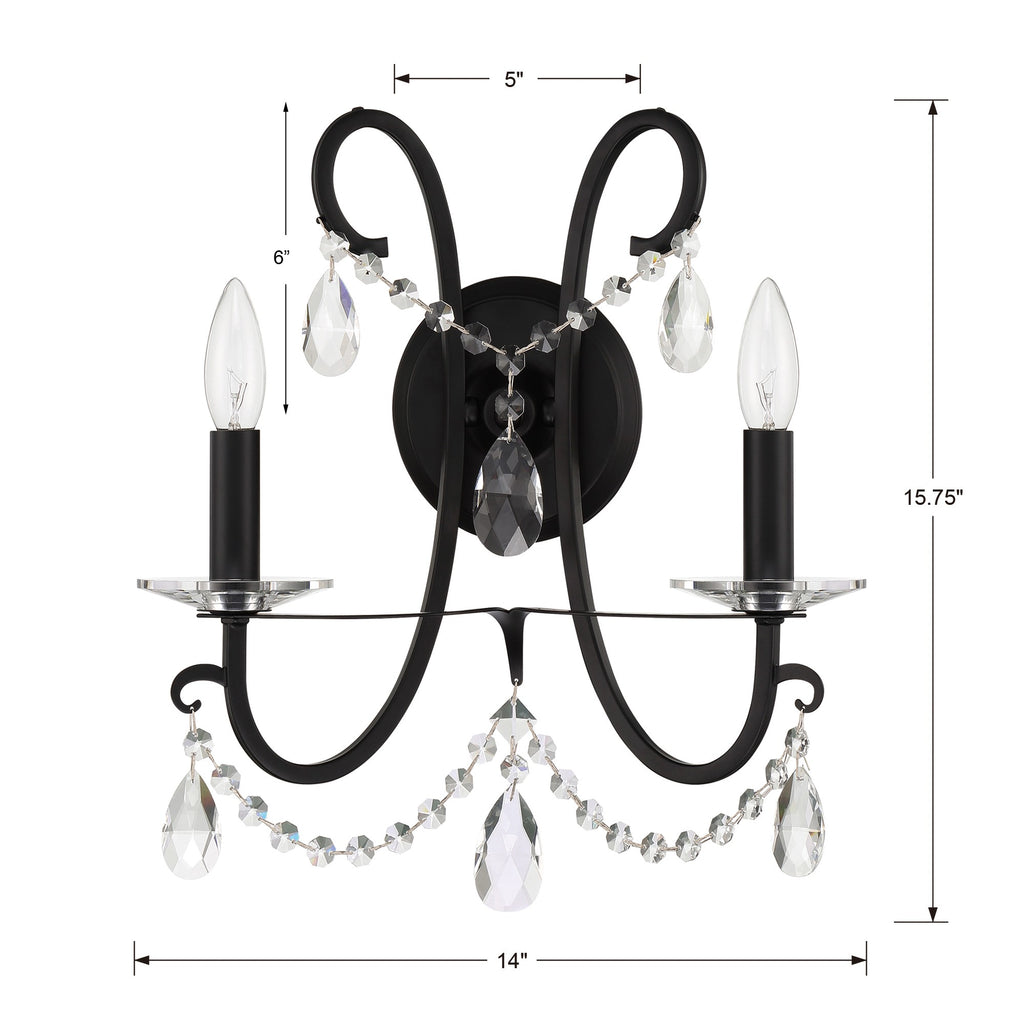 Crystorama-OPEN-BOX Othello 2 Light Sconce - Product Dimensions