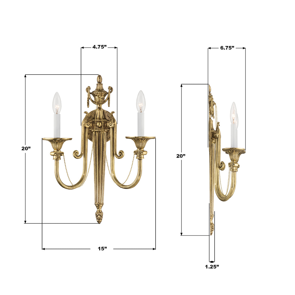 7002-OB Langley 15'' Sconce | Dimensions Image