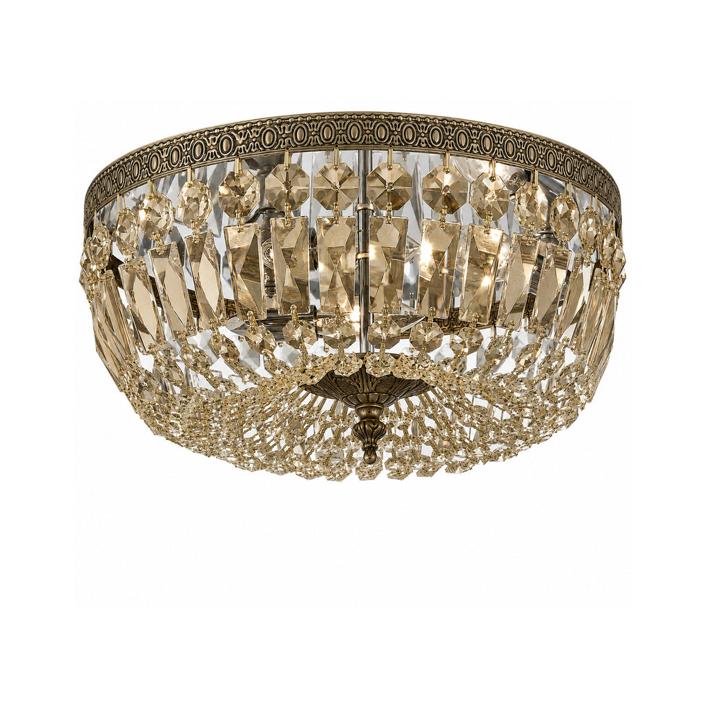 Crystorama Hand Cut 14" Flush in Olde Brass - Front View