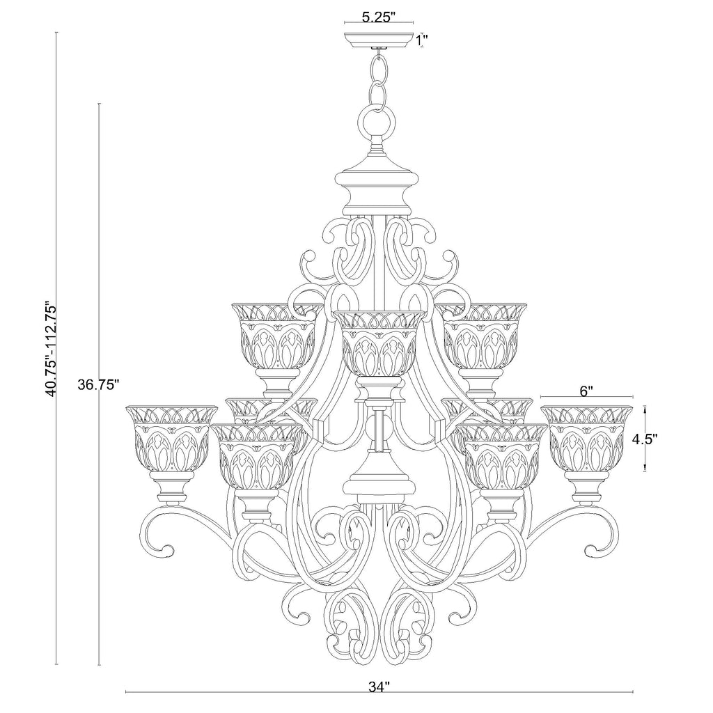 Crystorama Norwalk 34'' Chandelier - Product Dimensions