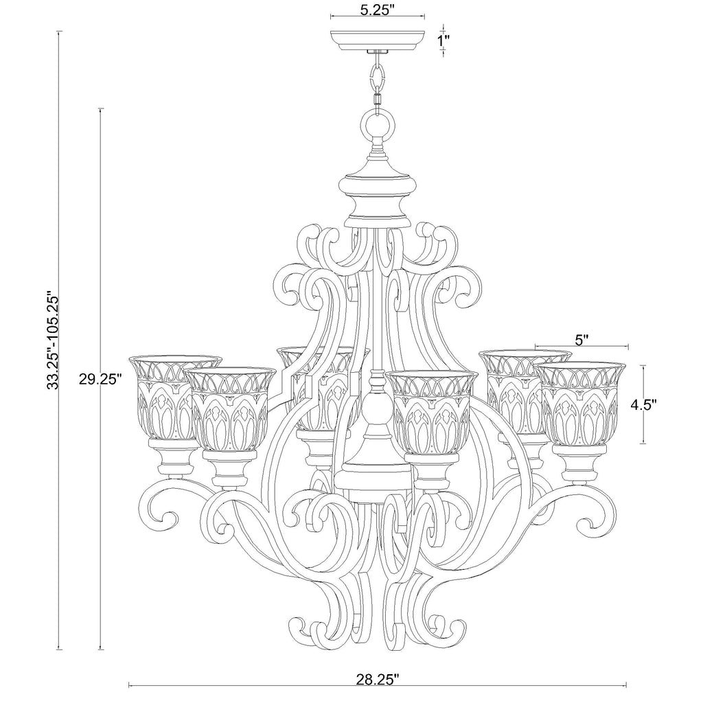 Crystorama Norwalk 28'' Chandelier - Product Dimensions