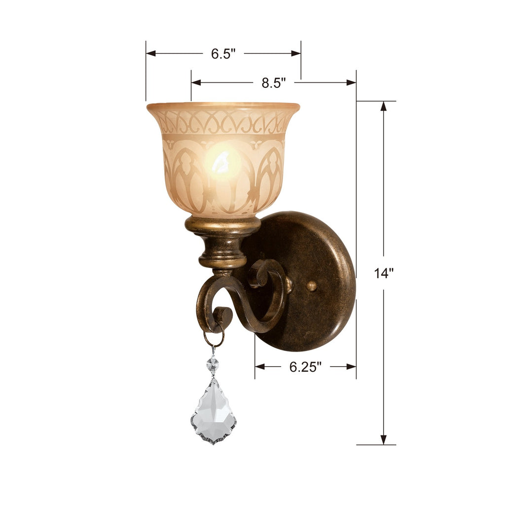 7501-BU-CL-MWP Norwalk 1 Light Sconce | Dimensions Image