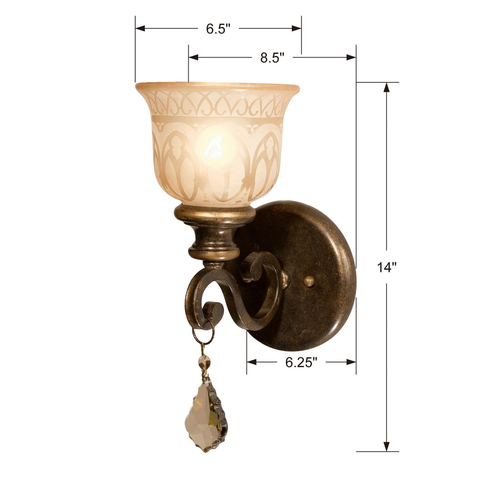 7501-BU-GT-S Norwalk 1 Light Sconce | Dimensions Image