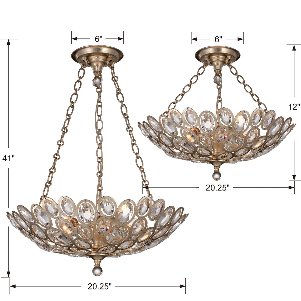 7584-DT Sterling 3 Light Chandelier | Dimensions Image