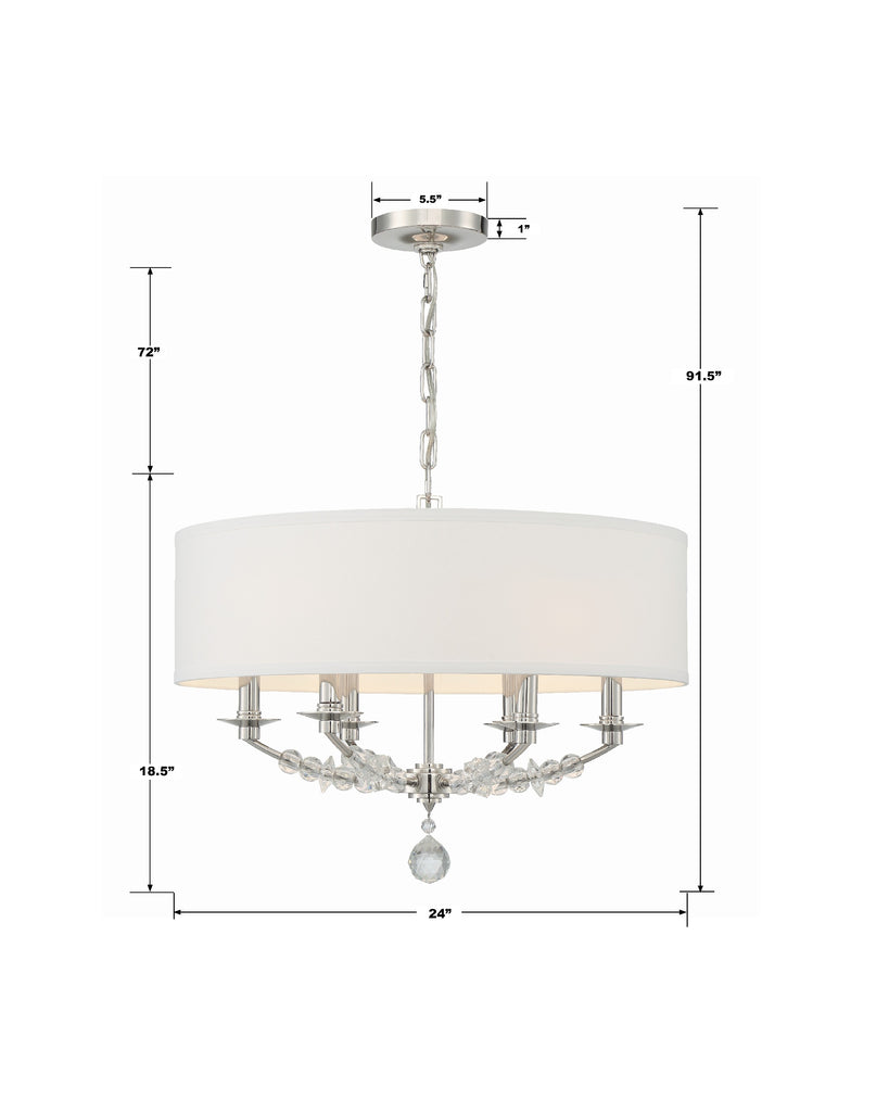 8016-PN Mirage 6 Light Chandelier | Dimensions Image