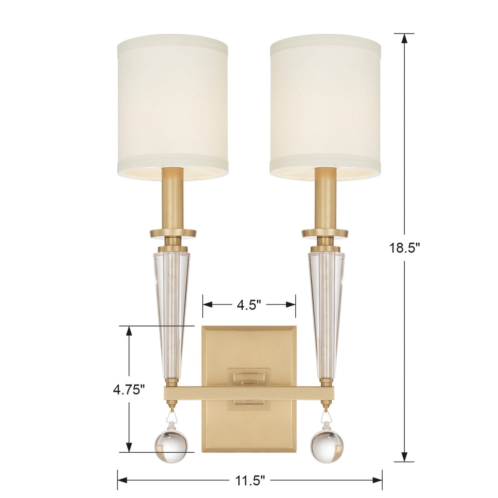 8102-AG Paxton 2 Light Sconce | Dimensions Image