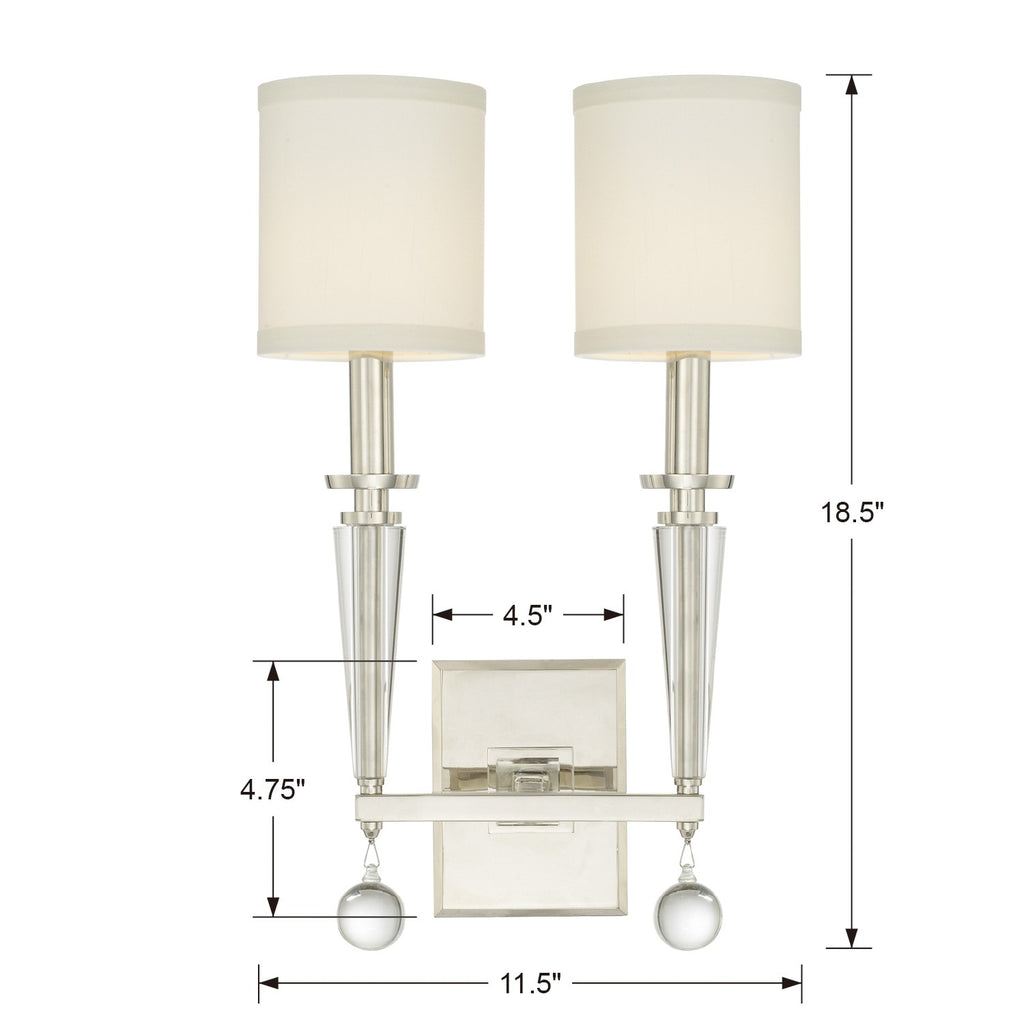 Crystorama-OPEN-BOX Paxton 2 Light Sconce - Product Dimensions