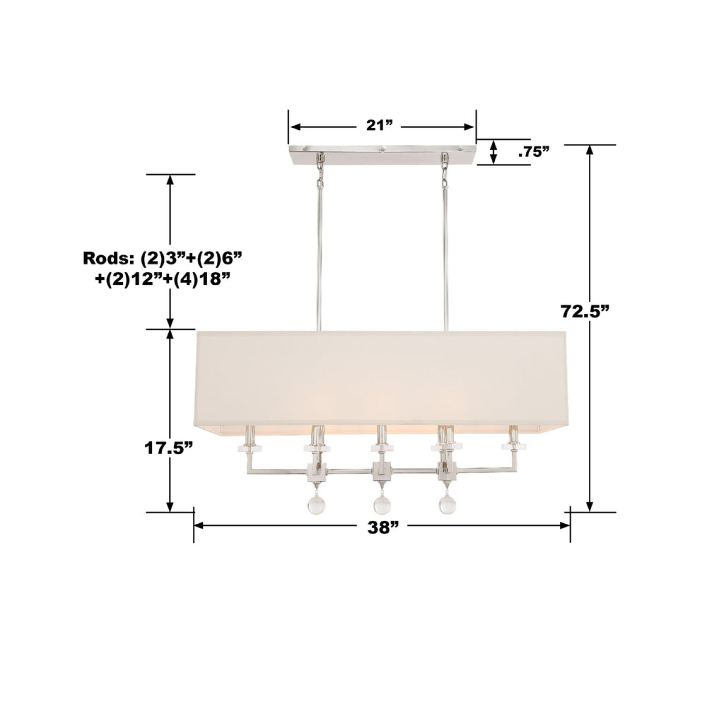 8109-PN Paxton 8 Light Linear Chandelier | Dimensions Image