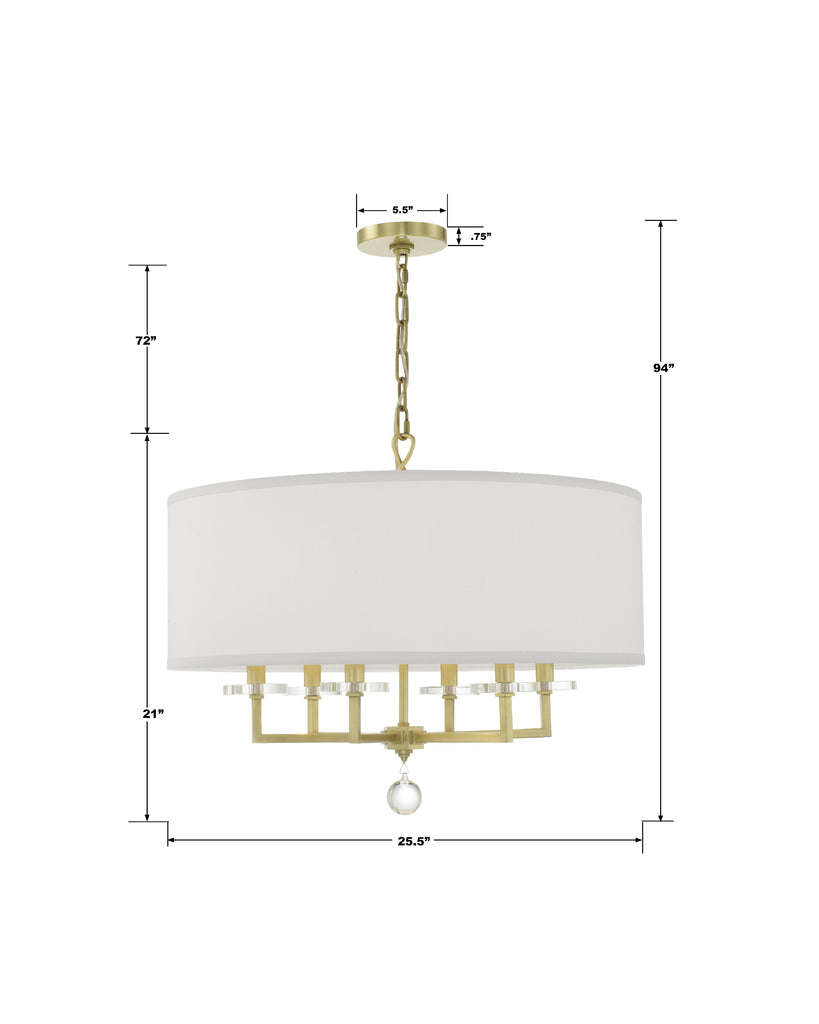 8116-AG Paxton 6 Light Chandelier | Dimensions Image