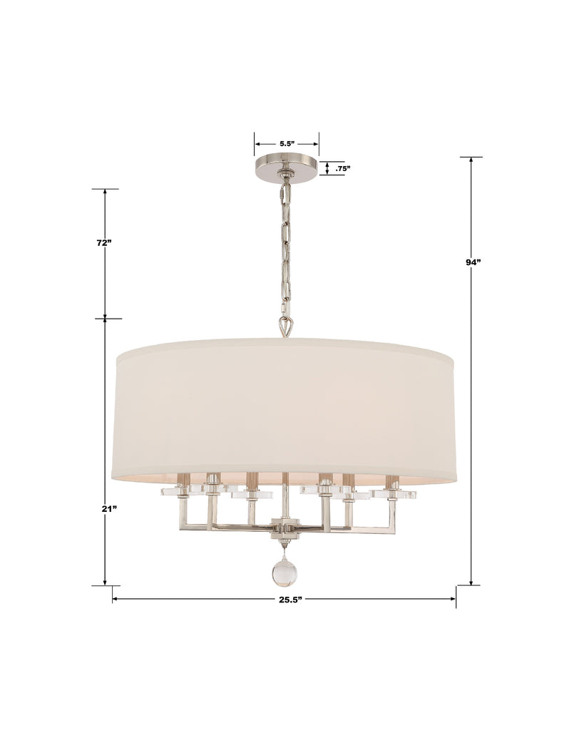 8116-PN Paxton 6 Light Chandelier | Dimensions Image