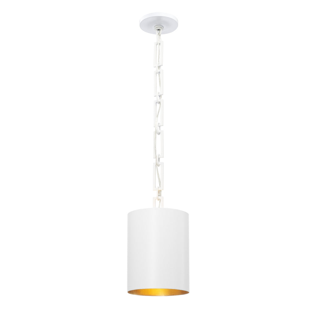 Crystorama Alston 8'' Pendant in Matte White + Antique Gold - Front View