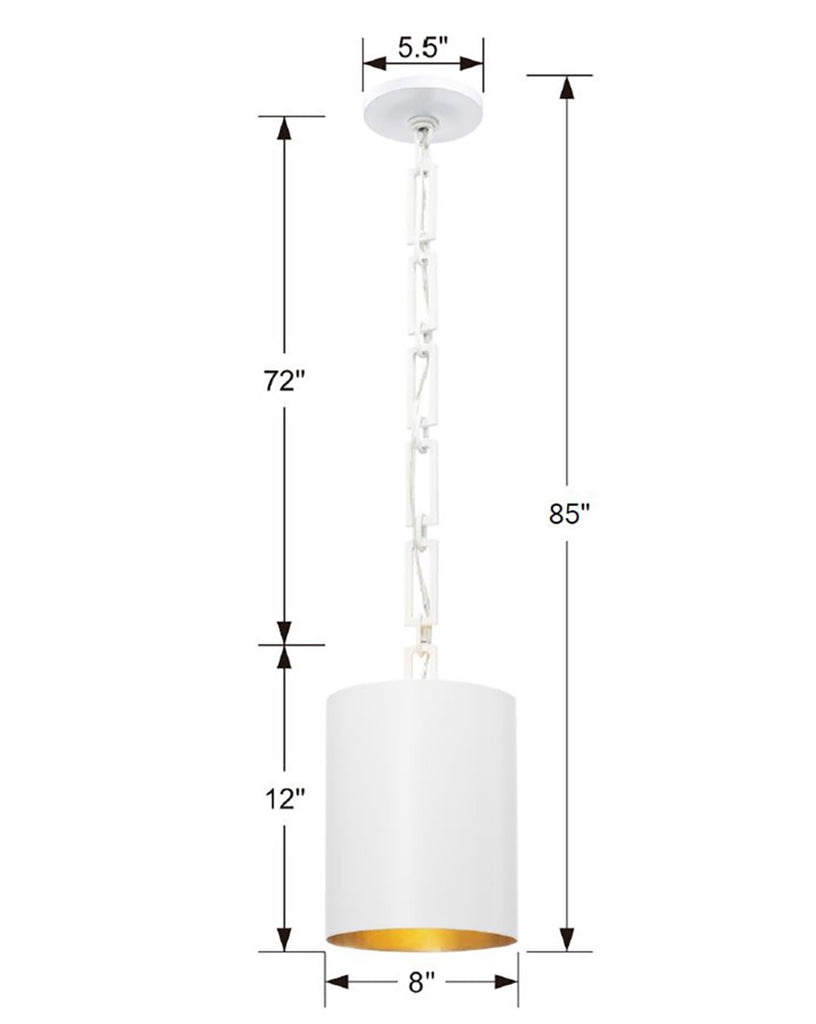 8680-MT-GA_ULN Brian Patrick Flynn Alston 1 Light Mini Pendant | Dimensions Image