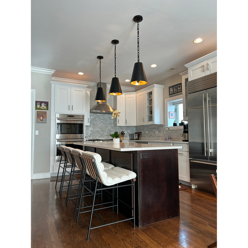 Crystorama Alston 10'' Pendant in Matte Black + Antique Gold - Lifestyle View