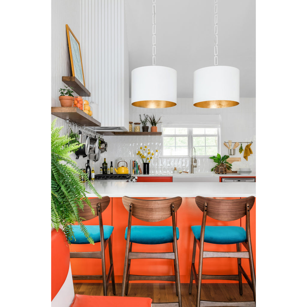 Crystorama Alston 20'' Pendant in Matte White + Antique Gold - Lifestyle View