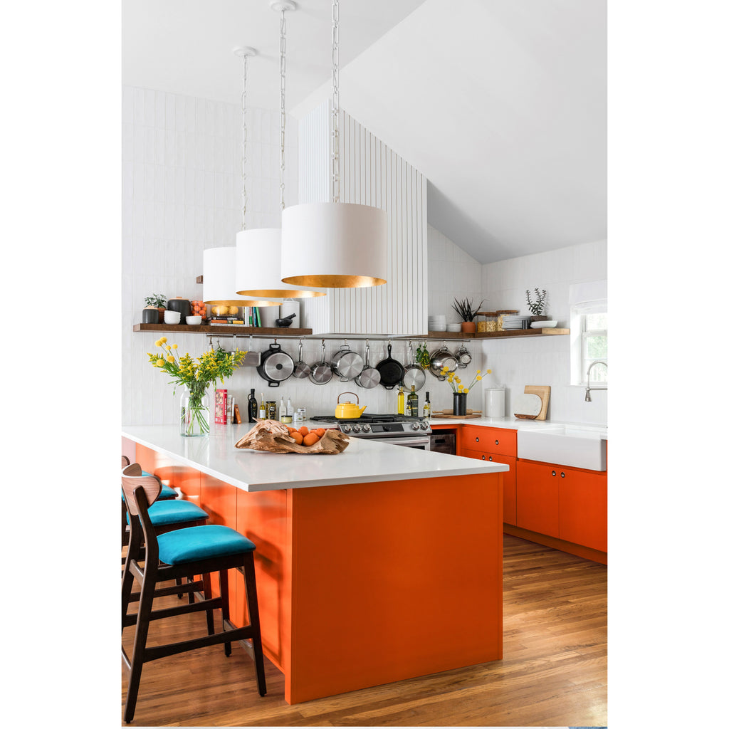 Crystorama Alston 20'' Pendant in Matte White + Antique Gold - Lifestyle View