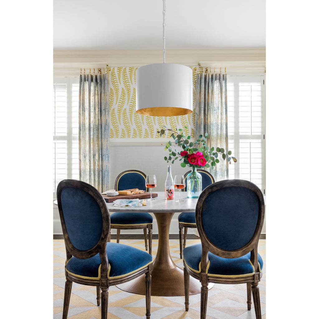 Crystorama Alston 20'' Pendant in Matte White + Antique Gold - Lifestyle View