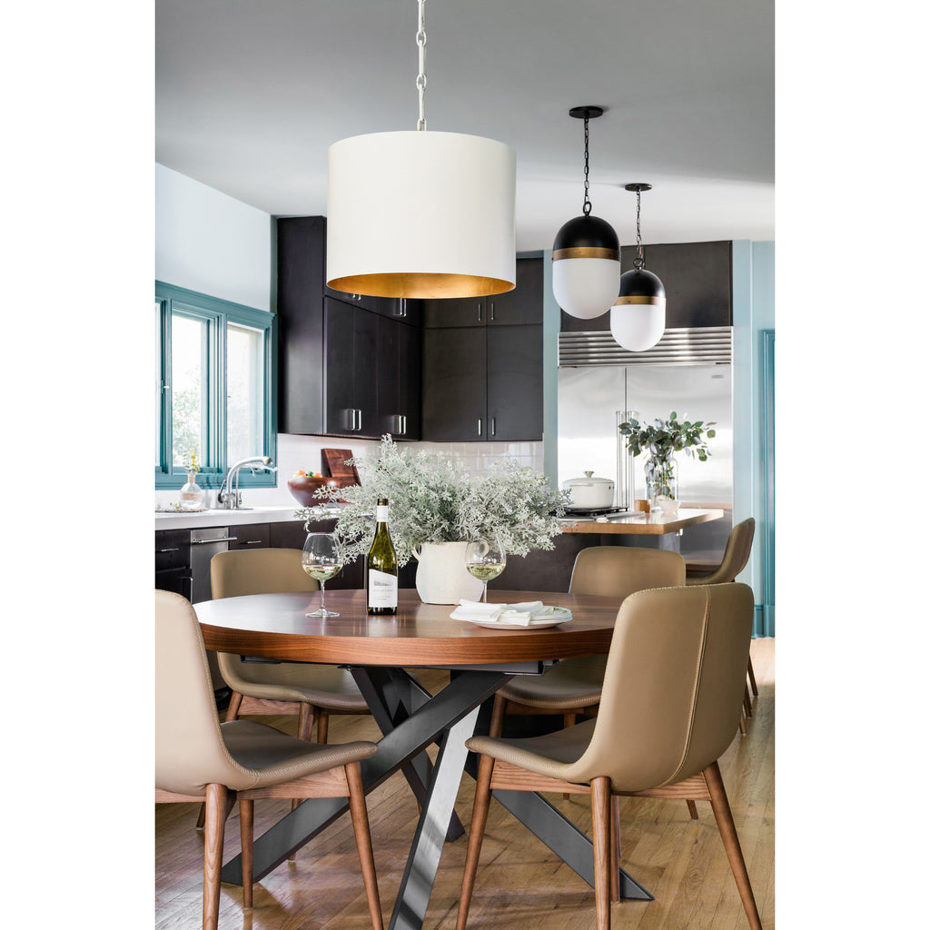 Crystorama Alston 20'' Pendant in Matte White + Antique Gold - Lifestyle View
