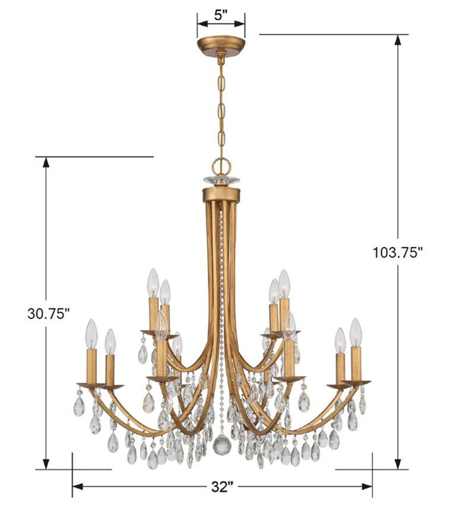 8829-GA-CL-SAQ Bridgehampton 12 Light Chandelier | Dimensions Image