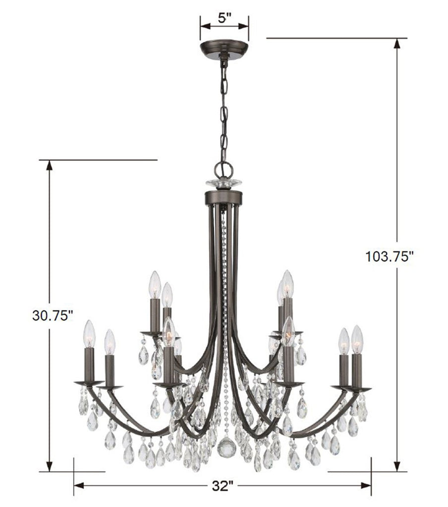 8829-VZ-CL-MWP Bridgehampton 12 Light Chandelier | Dimensions Image