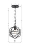 9220-BK Solaris 1 Light Mini Pendant | Dimensions Image