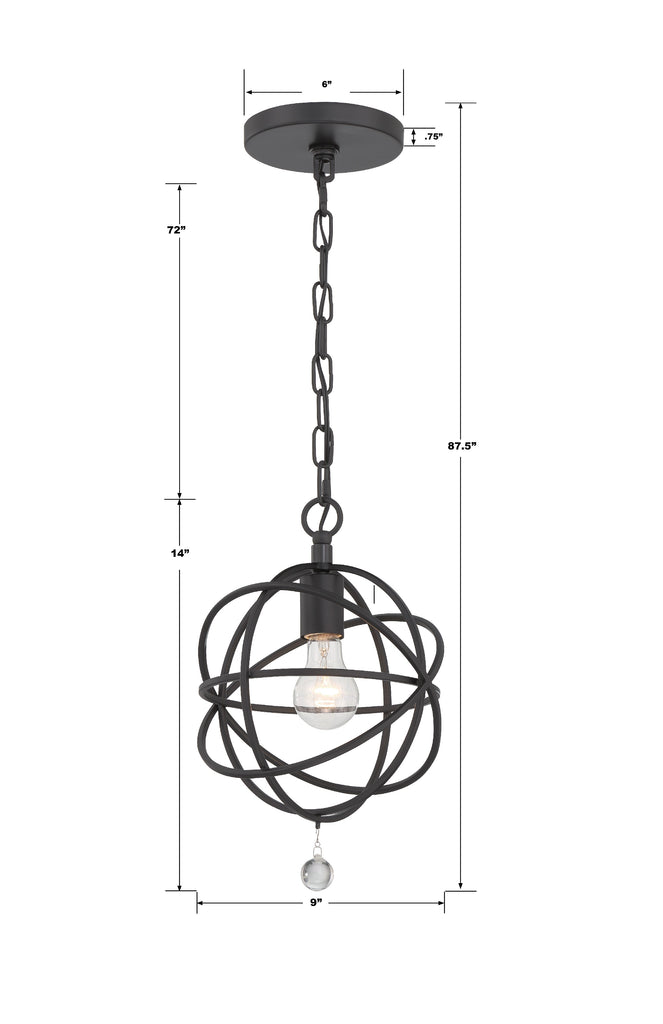 9220-BK Solaris 1 Light Mini Pendant | Dimensions Image