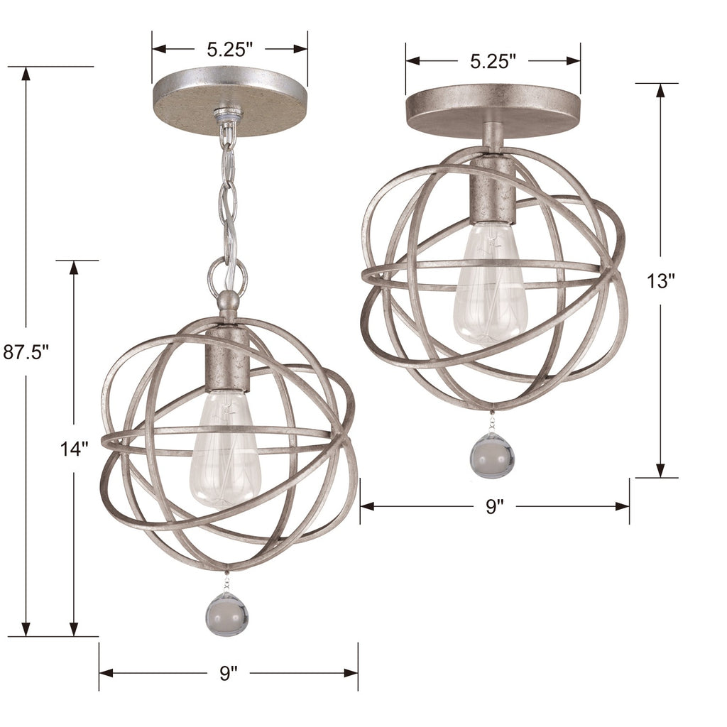 9220-OS Solaris 1 Light Mini Pendant | Dimensions Image