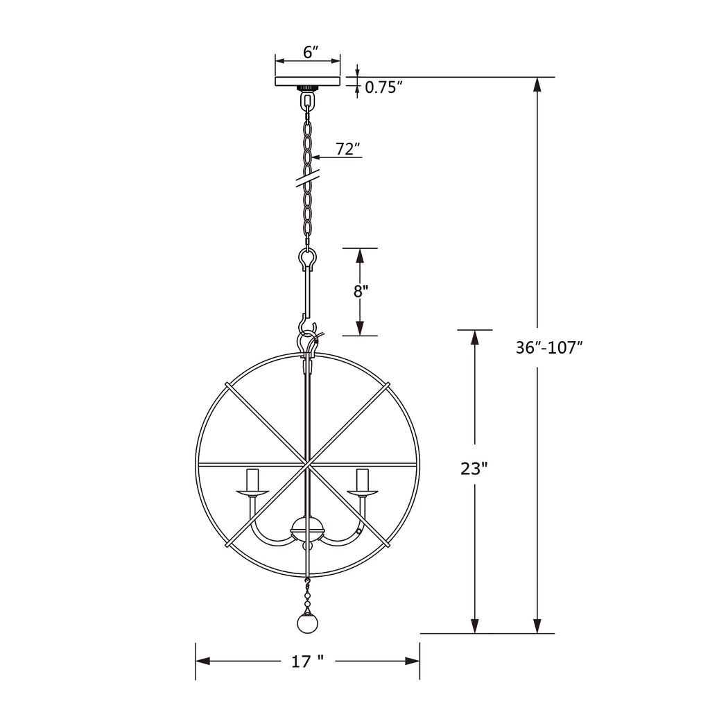 Crystorama Solaris 17'' Chandelier - Product Dimensions