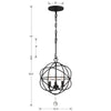 9225-BK Solaris 3 Light Mini Chandelier | Dimensions Image