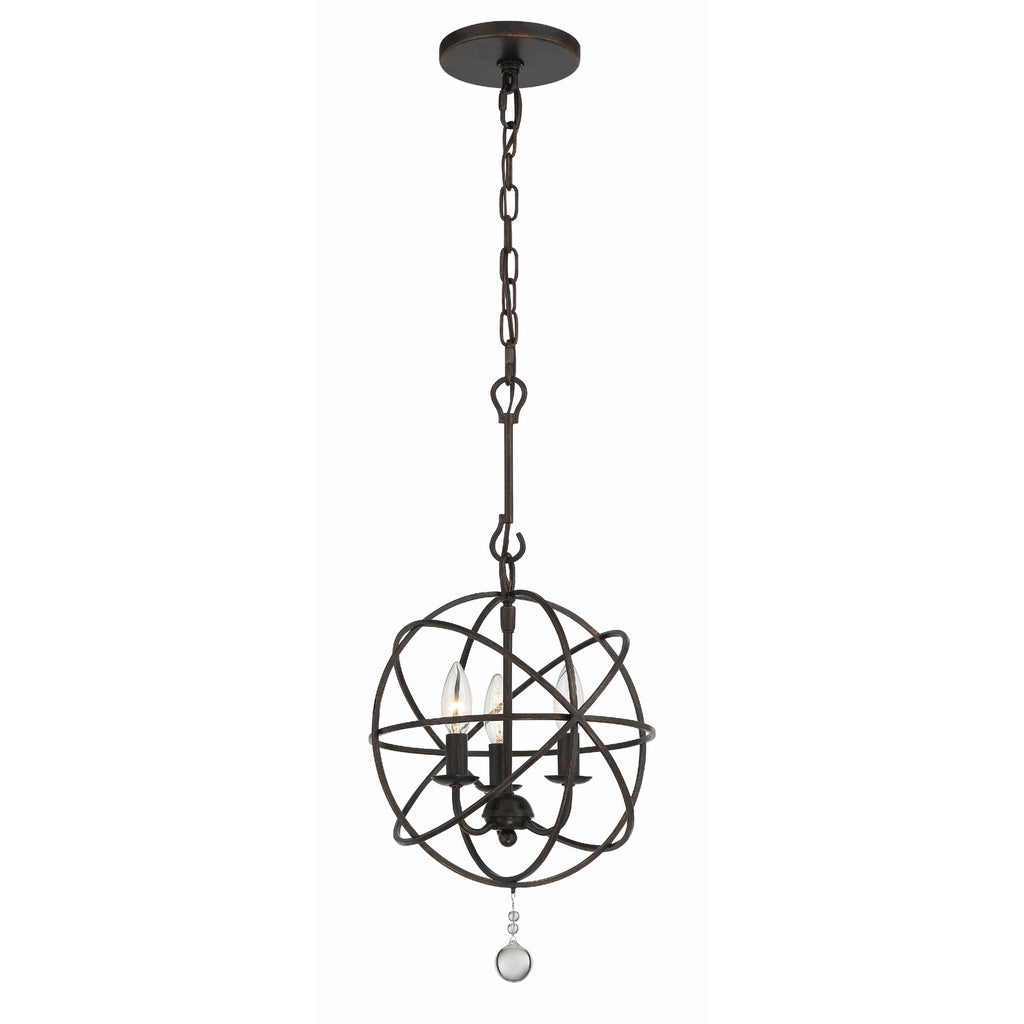 Crystorama-OPEN-BOX Solaris 3 Light Mini Chandelier in English Bronze - Front View