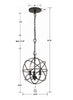 9225-EB_ULN Solaris 3 Light Mini Chandelier | Dimensions Image
