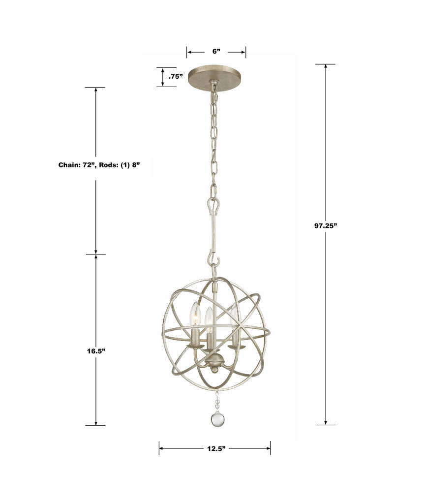 9225-OS_ULN Solaris 3 Light Mini Chandelier | Dimensions Image