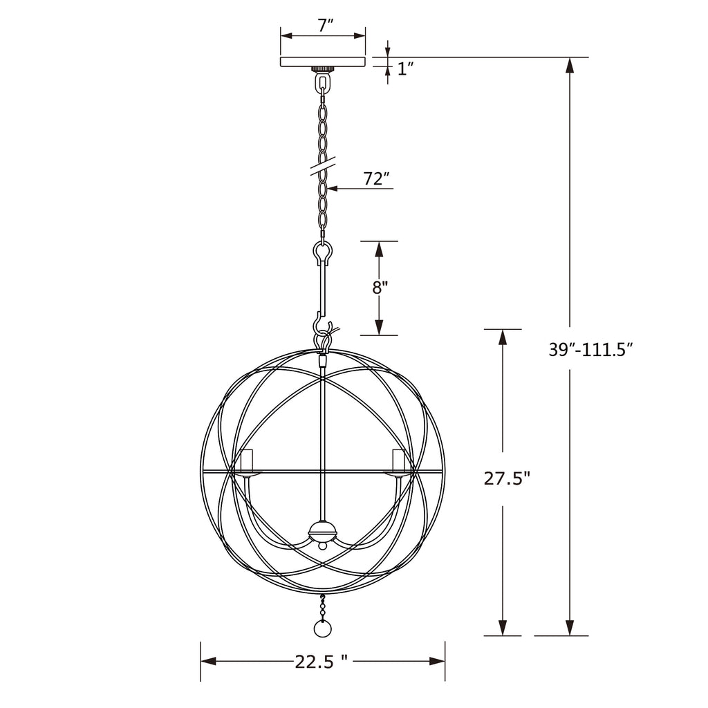 Crystorama Solaris 22.5'' Chandelier - Product Dimensions