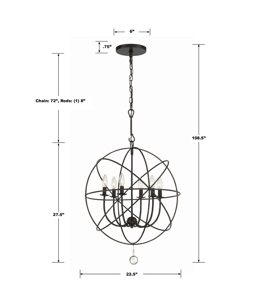 Crystorama-OPEN-BOX Solaris 6 Light Chandelier - Product Dimensions