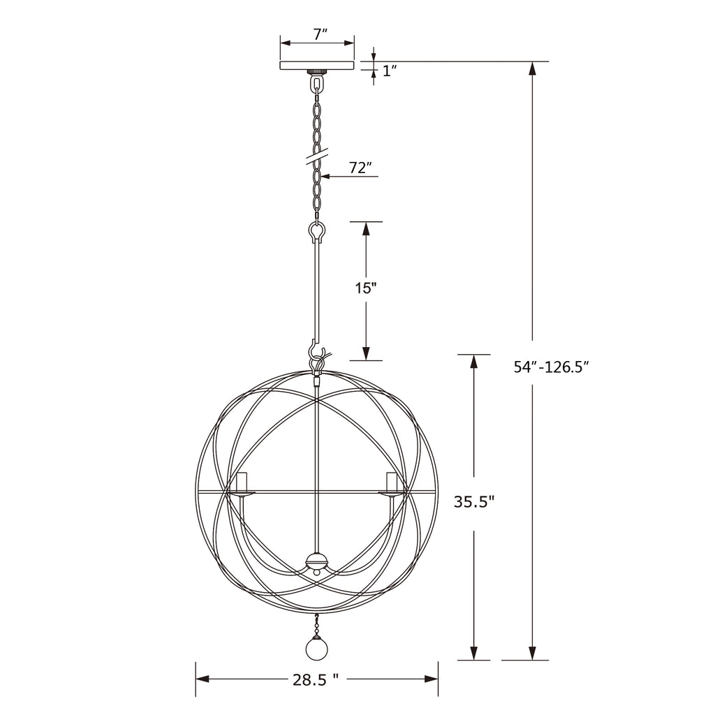 Crystorama Solaris 28.5'' Chandelier - Product Dimensions