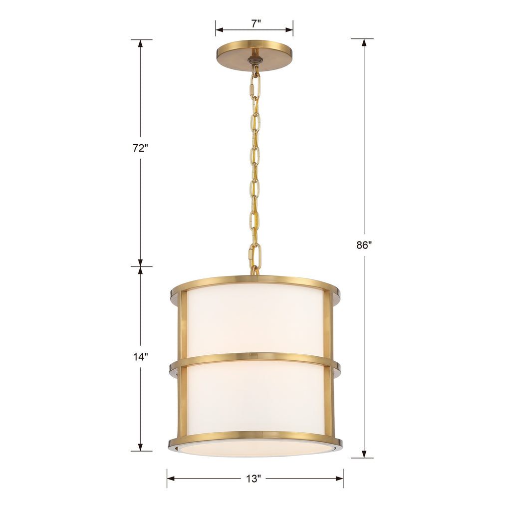 9593-LG Brian Patrick Flynn Hulton 3 Light Mini Pendant | Dimensions Image