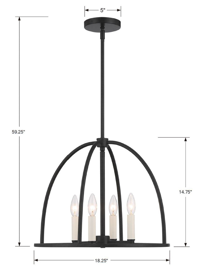 ABB-3004-BK Abbott 4 Light Lantern Chandelier | Dimensions Image